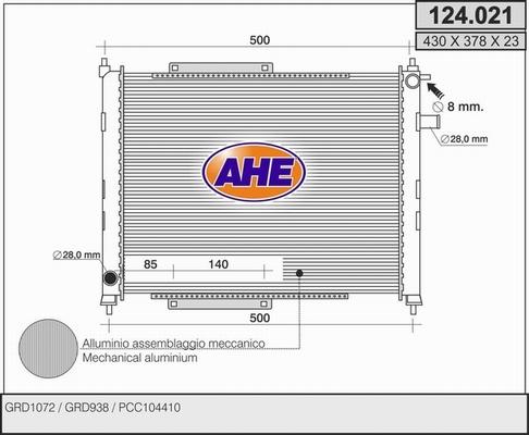 AHE 124.021 - Radiator, engine cooling autospares.lv