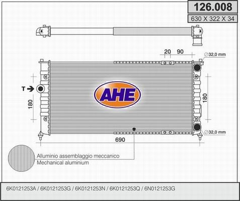 AHE 126.008 - Radiator, engine cooling autospares.lv