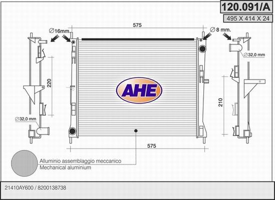 AHE 120.091/A - Radiator, engine cooling autospares.lv