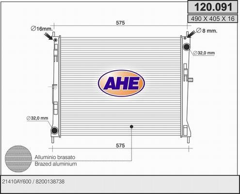 AHE 120.091 - Radiator, engine cooling autospares.lv