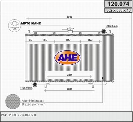 AHE 120.074 - Radiator, engine cooling autospares.lv