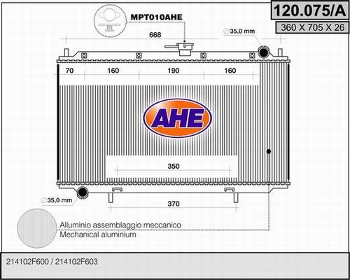 AHE 120.075/A - Radiator, engine cooling autospares.lv