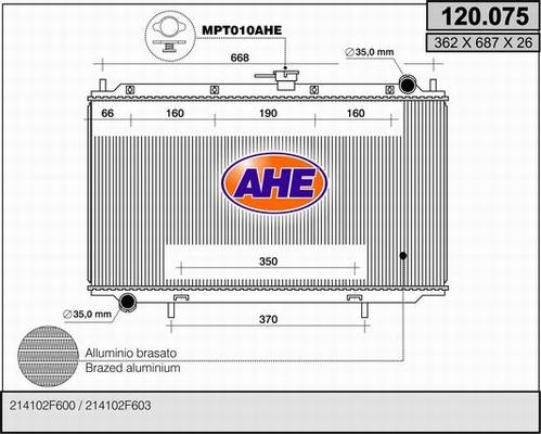 AHE 120.075 - Radiator, engine cooling autospares.lv