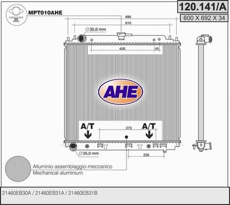 AHE 120.141/A - Radiator, engine cooling autospares.lv