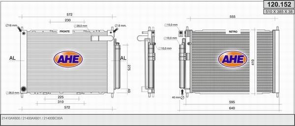 AHE 120.152 - Radiator, engine cooling autospares.lv