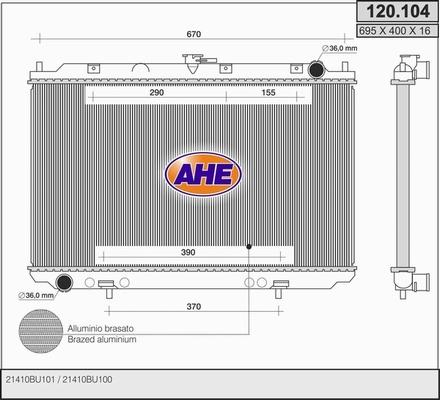 AHE 120.104 - Radiator, engine cooling autospares.lv