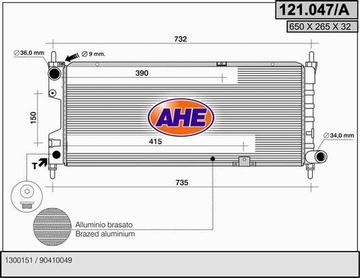 AHE 121.047/A - Radiator, engine cooling autospares.lv