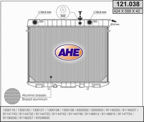 AHE 121.038 - Radiator, engine cooling autospares.lv