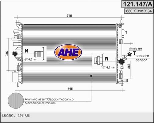 AHE 121.147/A - Radiator, engine cooling autospares.lv