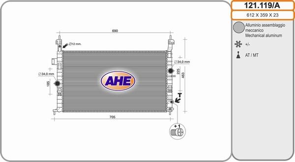 AHE 121.119/A - Radiator, engine cooling autospares.lv