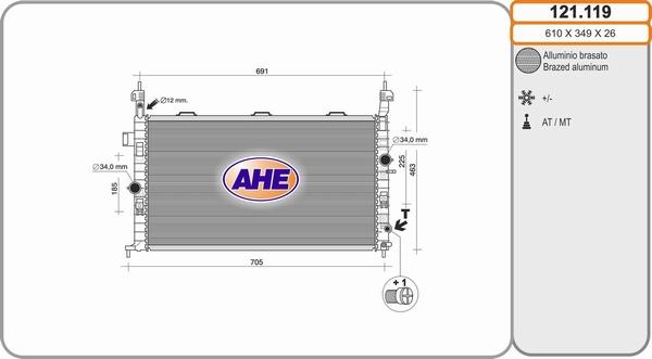 AHE 121.119 - Radiator, engine cooling autospares.lv