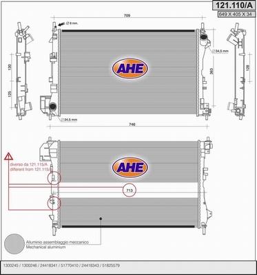 AHE 121.110/A - Radiator, engine cooling autospares.lv