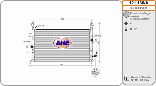 AHE 121.136 - Radiator, engine cooling autospares.lv