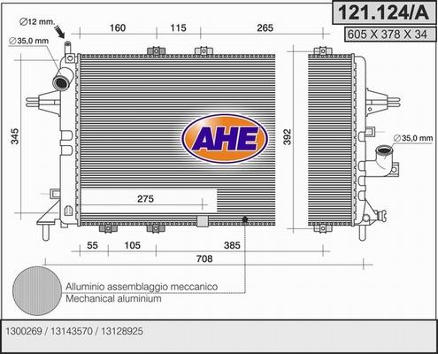 AHE 121.124/A - Radiator, engine cooling autospares.lv