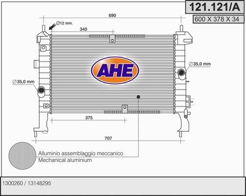 AHE 121.121/A - Radiator, engine cooling autospares.lv