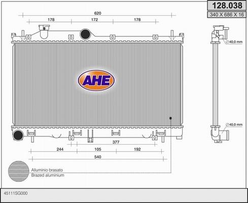 AHE 128.038 - Radiator, engine cooling autospares.lv