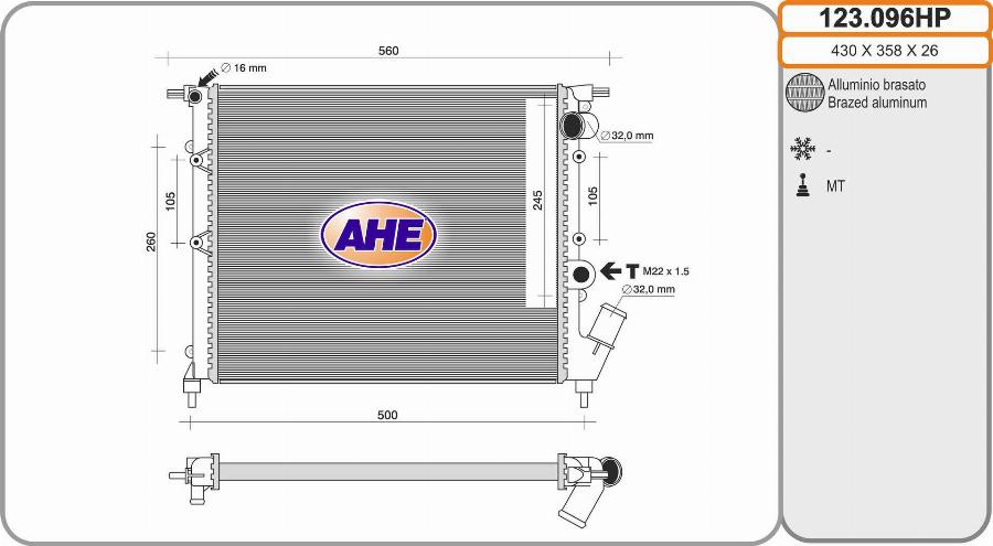 AHE 123.096HP - Radiator, engine cooling autospares.lv