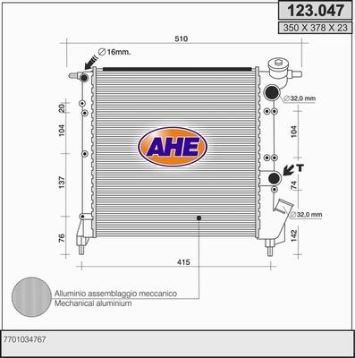 AHE 123.047 - Radiator, engine cooling autospares.lv