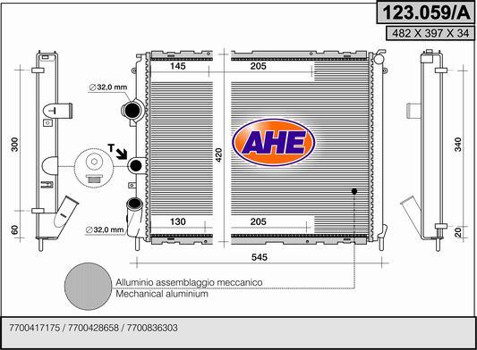 AHE 123.059/A - Radiator, engine cooling autospares.lv