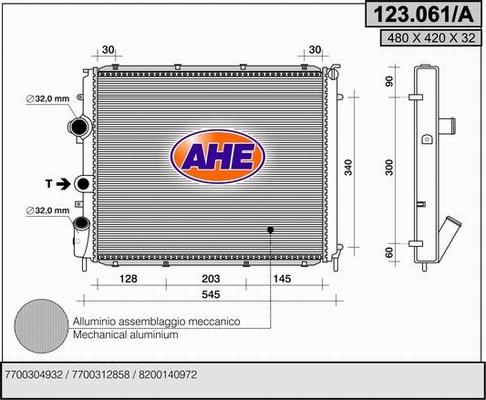 AHE 123.061/A - Radiator, engine cooling autospares.lv