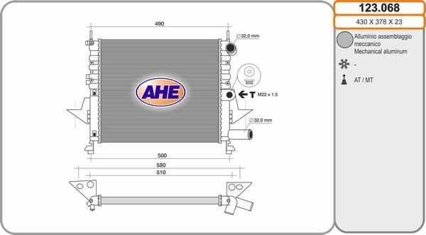 AHE 123.068 - Radiator, engine cooling autospares.lv