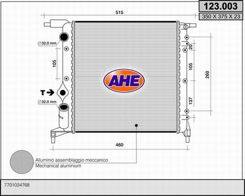 AHE 123.003 - Radiator, engine cooling autospares.lv