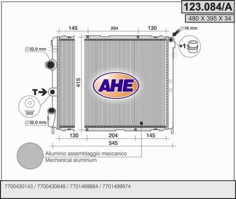 AHE 123.084/A - Radiator, engine cooling autospares.lv