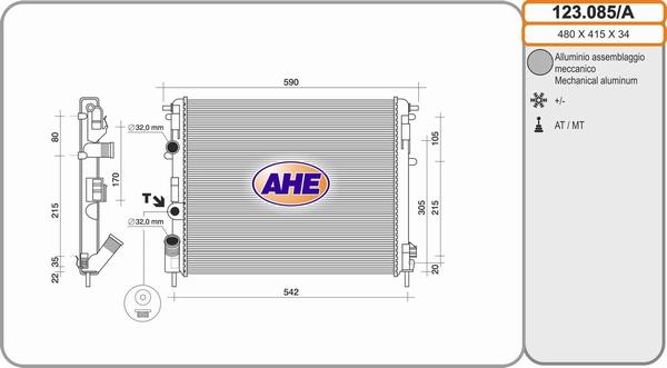 AHE 123.085/A - Radiator, engine cooling autospares.lv