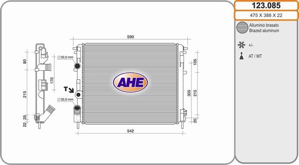 AHE 123.085 - Radiator, engine cooling autospares.lv