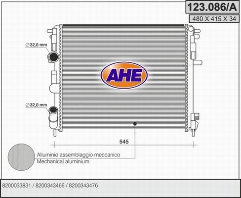 AHE 123.086/A - Radiator, engine cooling autospares.lv