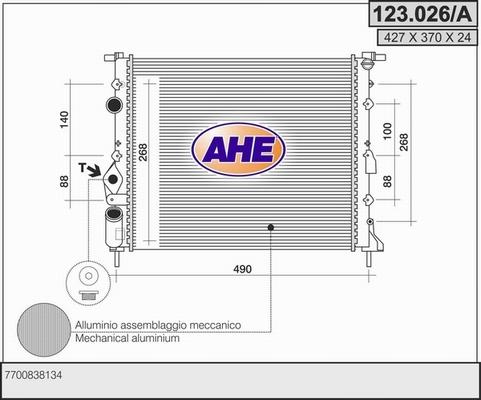 AHE 123.026/A - Radiator, engine cooling autospares.lv