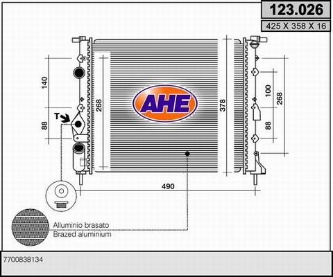 AHE 123.026 - Radiator, engine cooling autospares.lv