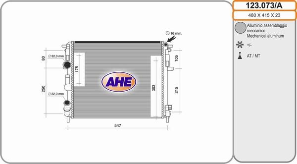 AHE 123.073/A - Radiator, engine cooling autospares.lv