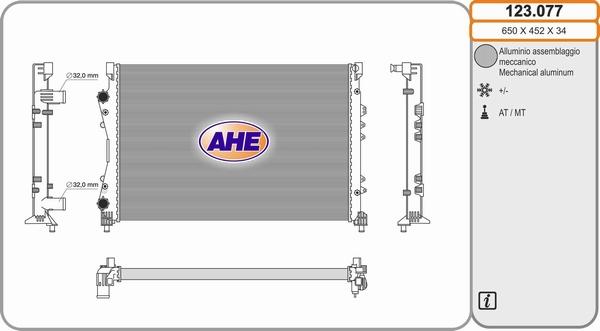 AHE 123.077 - Radiator, engine cooling autospares.lv