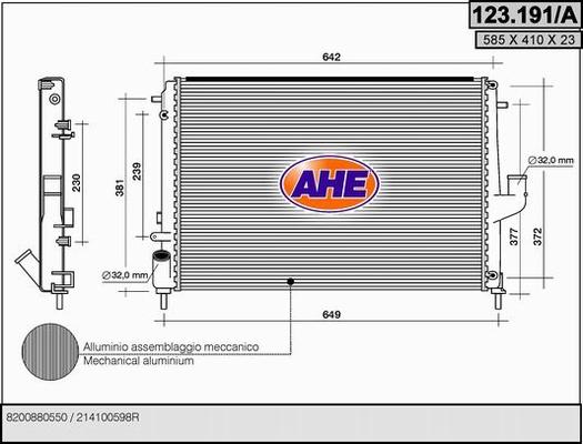 AHE 123.191/A - Radiator, engine cooling autospares.lv