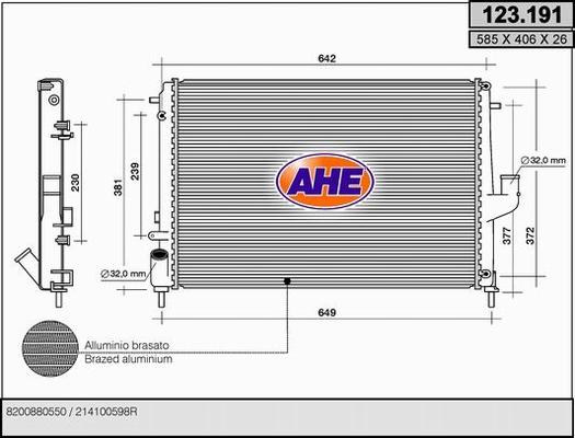 AHE 123.191 - Radiator, engine cooling autospares.lv