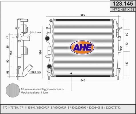 AHE 123.145 - Radiator, engine cooling autospares.lv