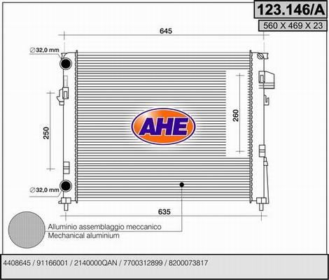 AHE 123.146/A - Radiator, engine cooling autospares.lv