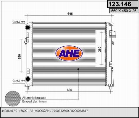 AHE 123.146 - Radiator, engine cooling autospares.lv