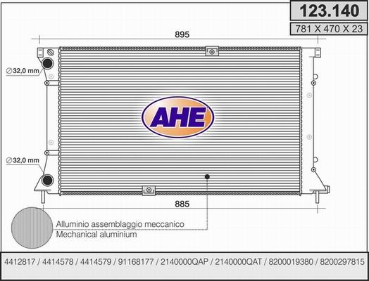 AHE 123.140 - Radiator, engine cooling autospares.lv