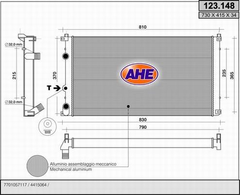 AHE 123.148 - Radiator, engine cooling autospares.lv