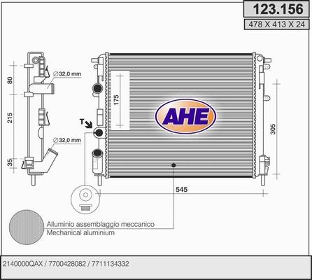 AHE 123.156 - Radiator, engine cooling autospares.lv