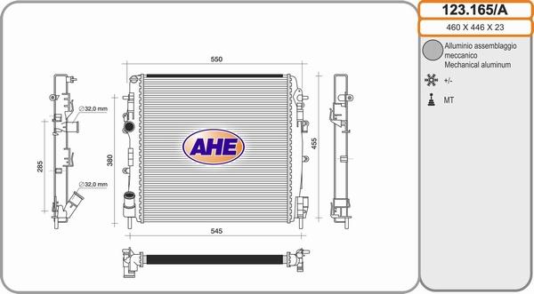 AHE 123.165/A - Radiator, engine cooling autospares.lv