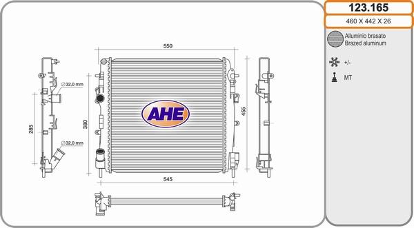 AHE 123.165 - Radiator, engine cooling autospares.lv