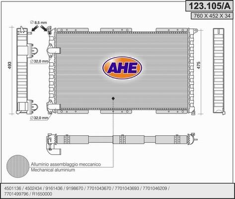 AHE 123.105/A - Radiator, engine cooling autospares.lv