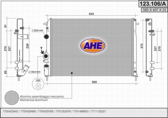 AHE 123.106/A - Radiator, engine cooling autospares.lv