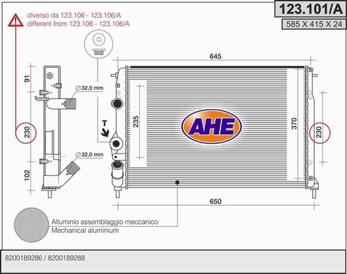 AHE 123.101/A - Radiator, engine cooling autospares.lv