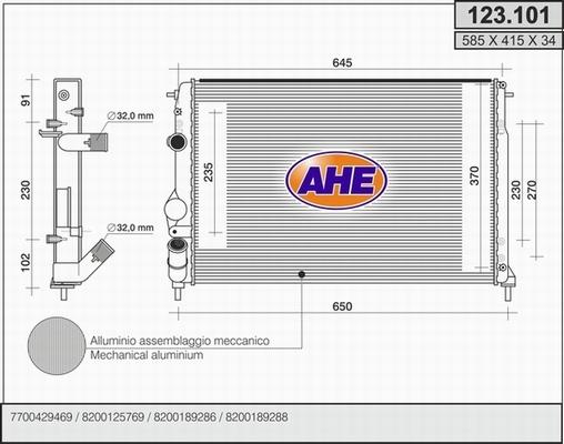 AHE 123.101 - Radiator, engine cooling autospares.lv