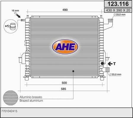 AHE 123.116 - Radiator, engine cooling autospares.lv