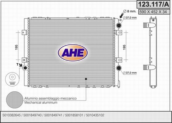 AHE 123.117/A - Radiator, engine cooling autospares.lv